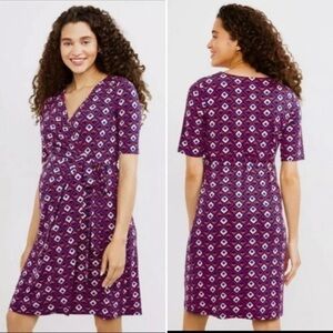 Motherhood Maternity Pink Blue Geometric Patterned Wrap Dress